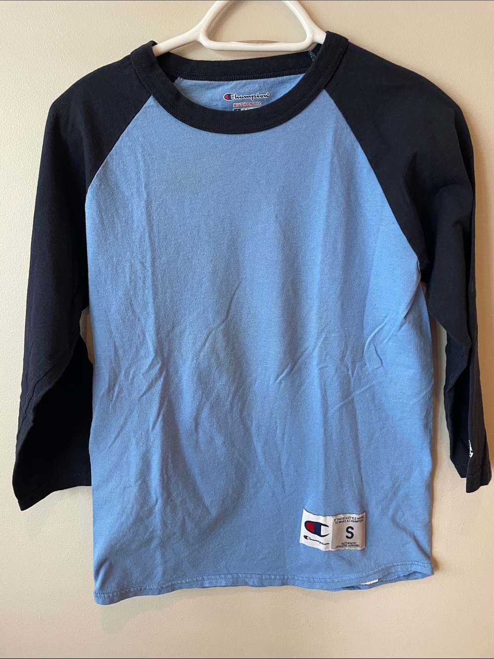 Champion Light Blue & Black Raglan Long-Sleeve Tee